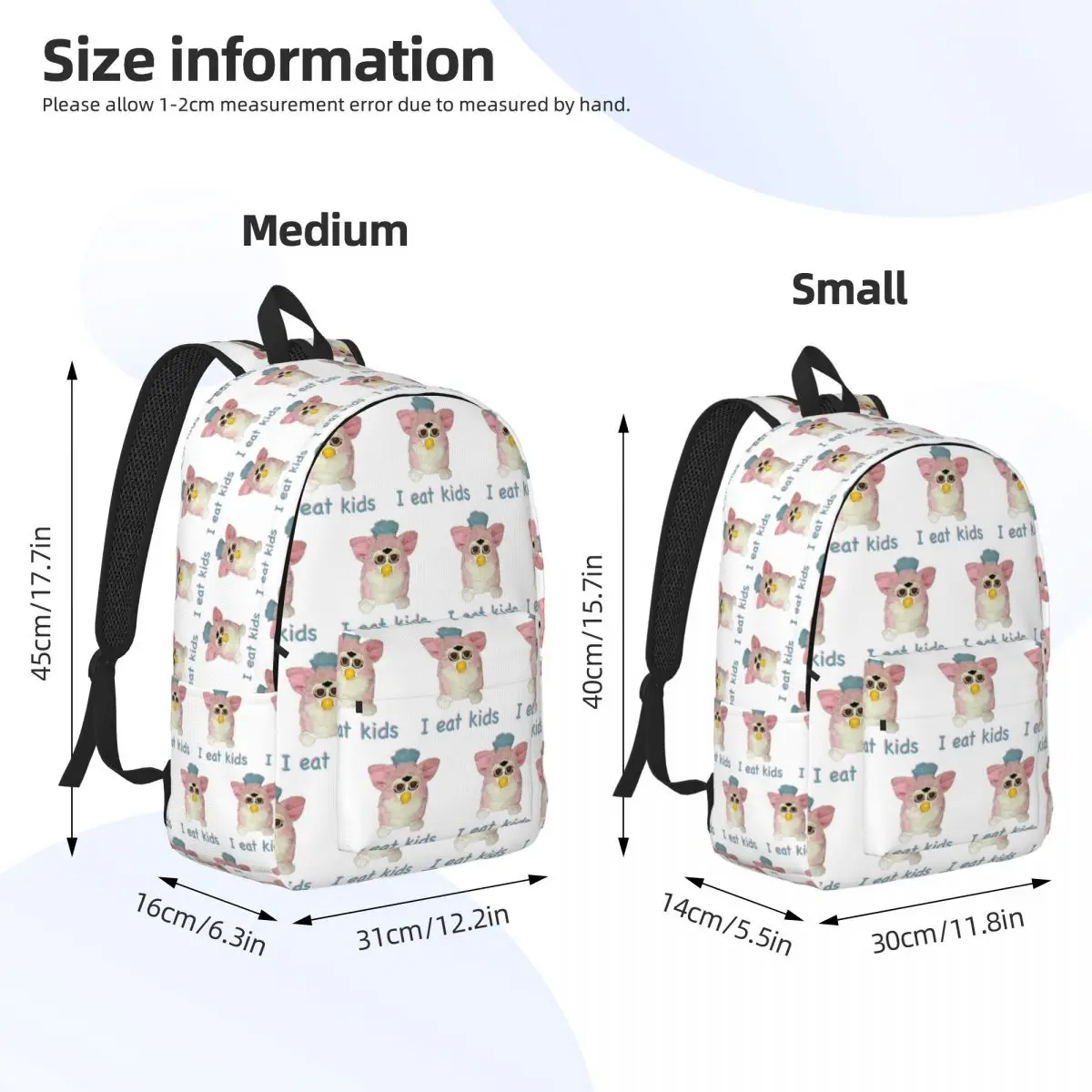 Furby I Eat Kids Backpack Daypack Large Capacity Children BookBag School Bag Shoulder Bags for Men Women