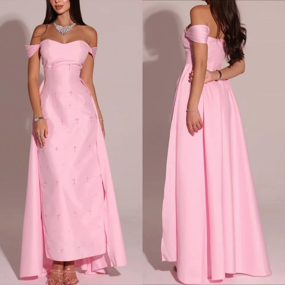 

Customized Sparkle Pleat Sequined Straight Off-the-shoulder Midi Dresses Bespoke Occasion Prom Chinese Style