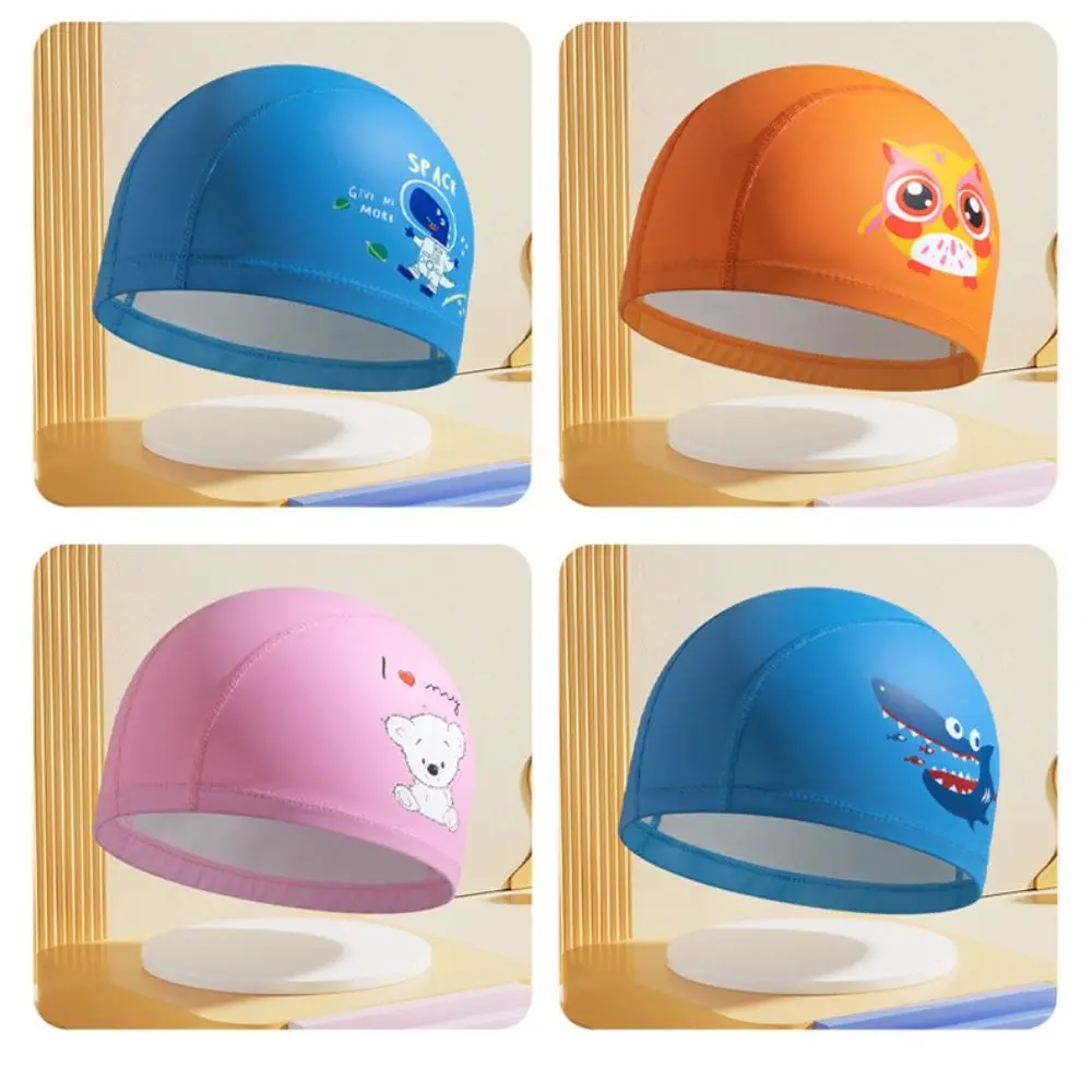 PU Fabric Children Swimming Caps Waterproof Pool Accessories Diving Bathing Hats High Elastic Multiple Styles Swim Cap