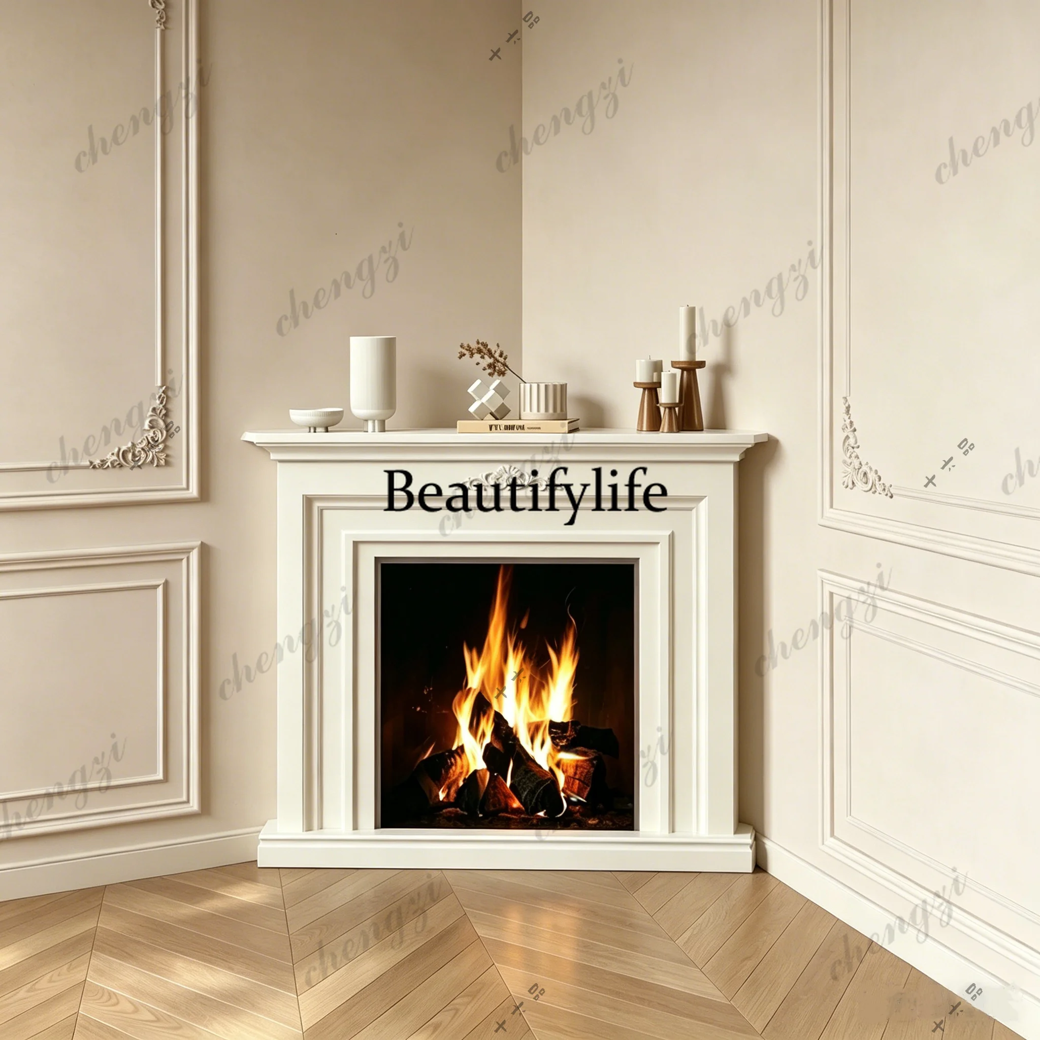 French Modern Solid Wood Mantel Custom Corner Mantel Cabinet, Mantel Corner Decorative Shelf