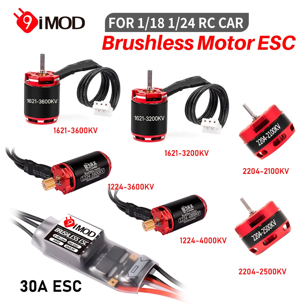 

9IMOD Brushless ESC Motor Combo 30A ESC 1224/1621/2204 Motor For RC 1/18 1/24 SCX24 TRX4M
