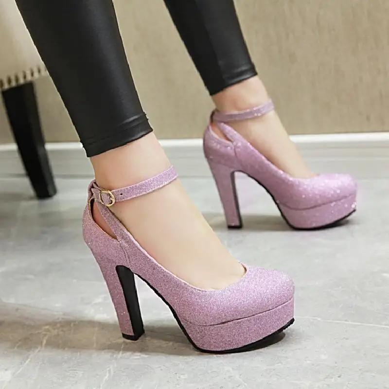 Classic Women\'s Shoes Super High Heels Waterproof Platform Ladies Pumps Ankle Buckle Straps Large Size Female Shoe Spring Autumn