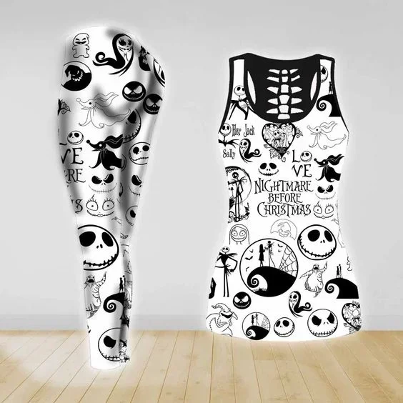 

Женский комбинезон для йоги Disney Jack Skellington, костюм для фитнеса и фитнеса, спортивный костюм, топ и леггинсы, комплект для йоги