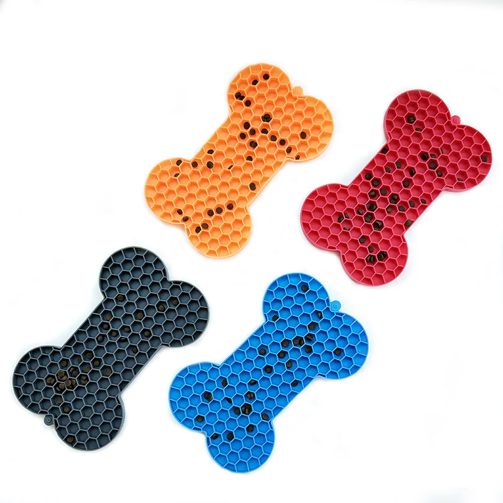 Cross-border bone silicone pet slow food mat dog slow food placemat non-slip slow silicone feeding mat dog licking mat