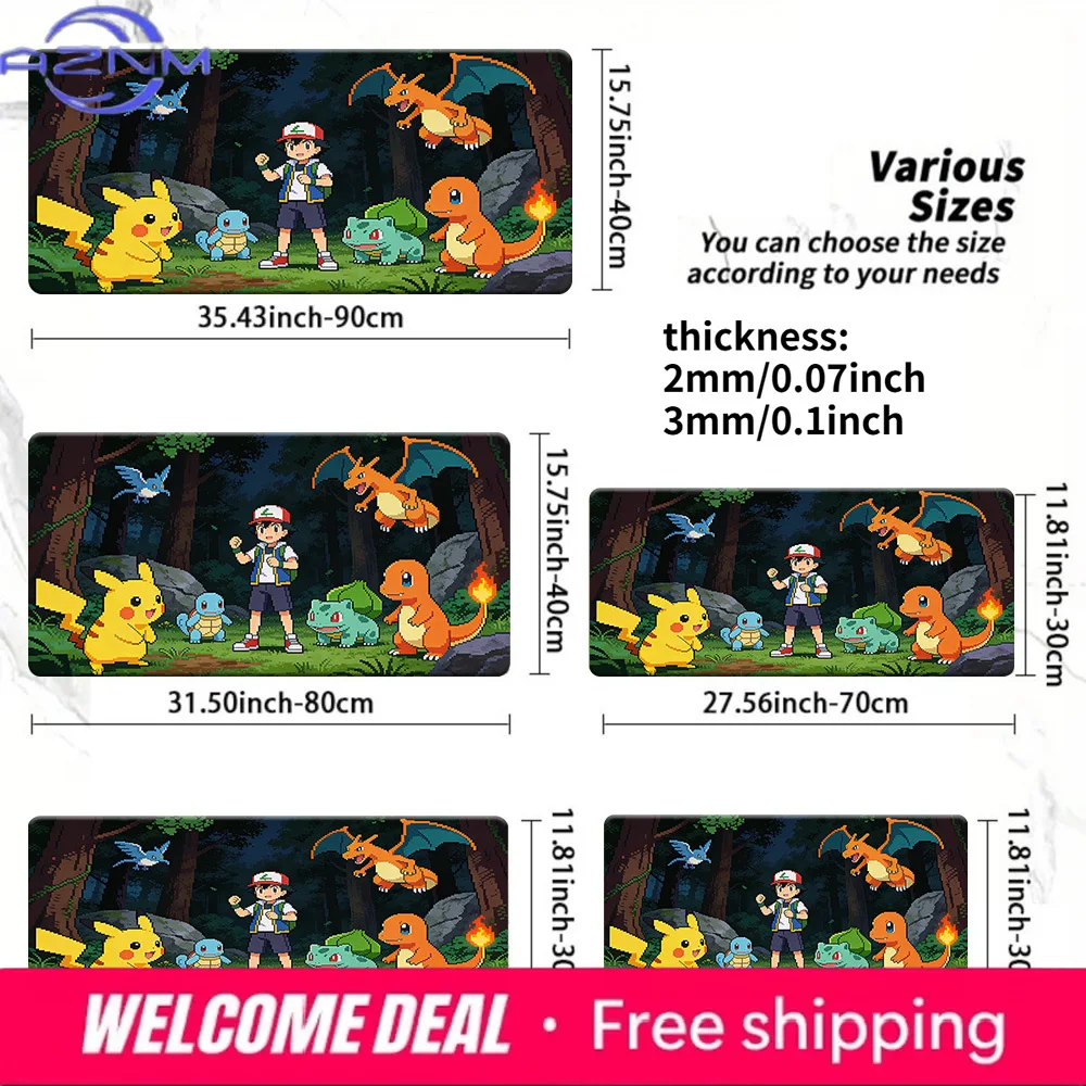 Pokemon Ash & Charizard Kanto Starters Gaming Mouse Pad Non-Slip Desk Mat