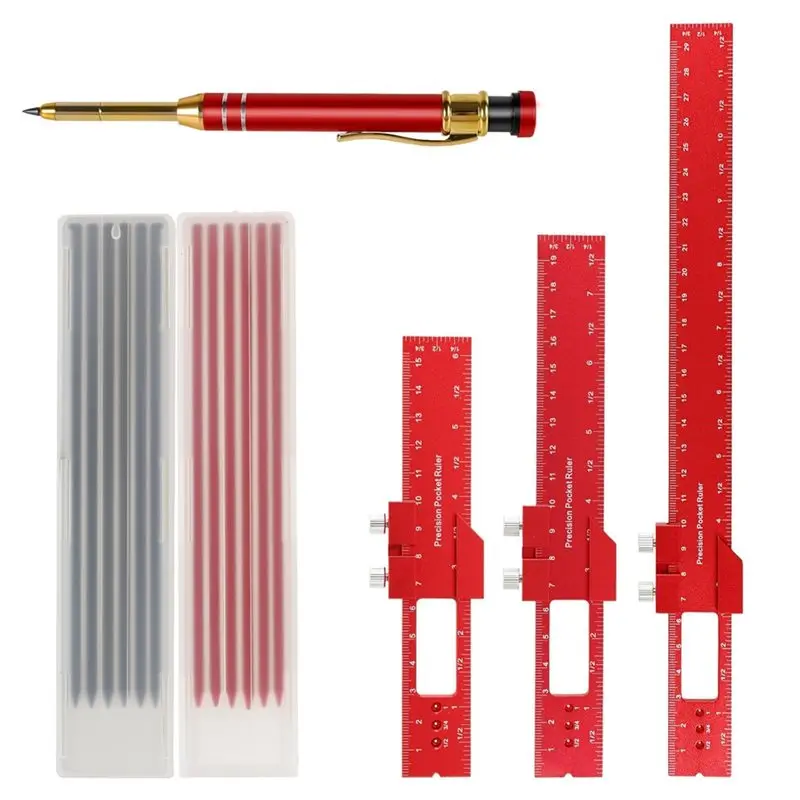 IALJ-Untuk Pekerjaan Pertukangan Kayu 3 Buah Set Penggaris Pertukangan Kayu, Set Penggaris Ukur 6 inci 8 inci 12 inci Dengan Pensil Tukang Kayu Dan Isi Ulang Pensil
