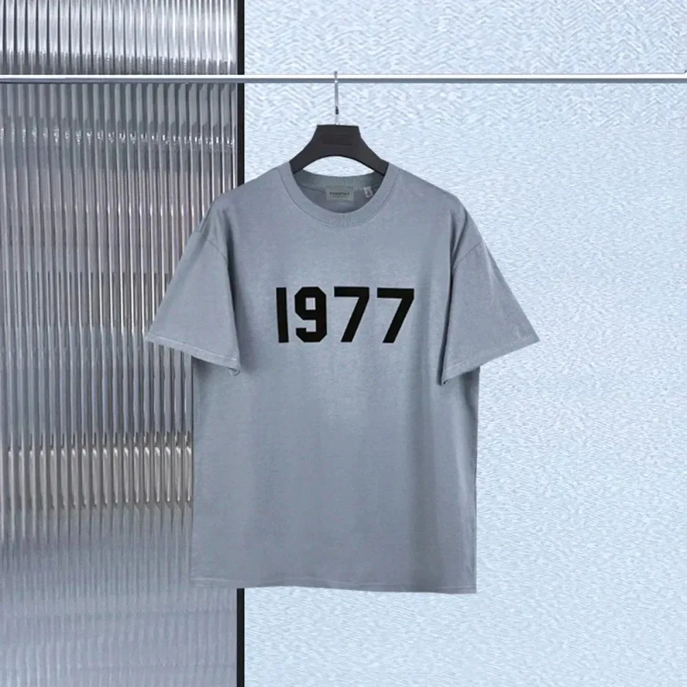 2024 Summer Cotton Men T-shirts ESSENTIALS Fashion 1977 Letter Logo Loose Casual Tops Tshirts Streetwear Hip Hop Unisex Tee