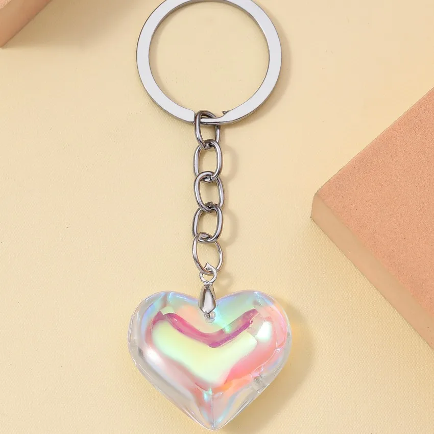 Glass Colorful Love Keychain Trendy Cute For Women Friend Gift Sweet Hearts Bag Car Keyring Crystal Decorative Accessories