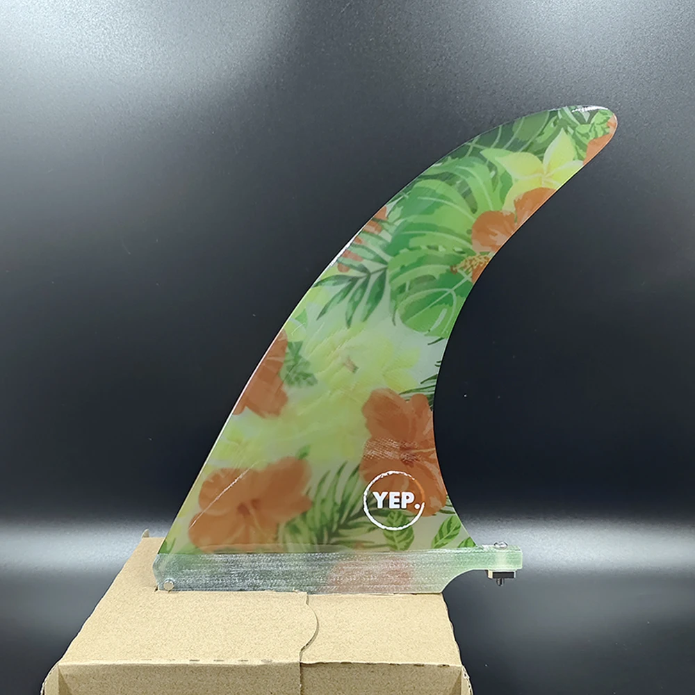 Yepsurf-Longboard Fin Fibreglass for Surfing, Single Fin, Stand Up Paddle, Flower Fabric, Color Surf, 7 in Surfboard Fin