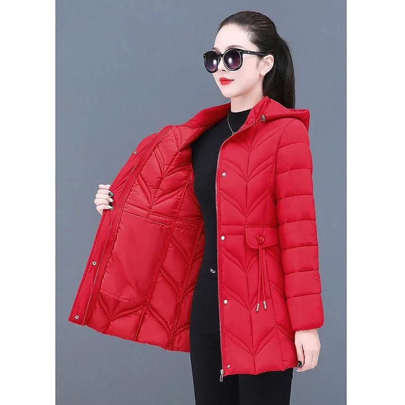 2025 Cappotto lungo in cotone di seta con piume da donna nuova invernale Giacca multifunzionale femminile sottile Piumino in cotone con tuta con cappuccio