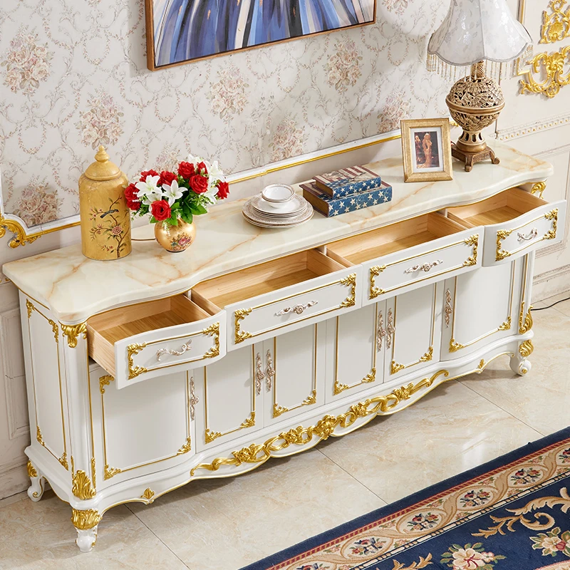European marble dining side cabinet, living room wine cabinet, gold-painted locker, sofa back cabinet, all solid wood dining roo