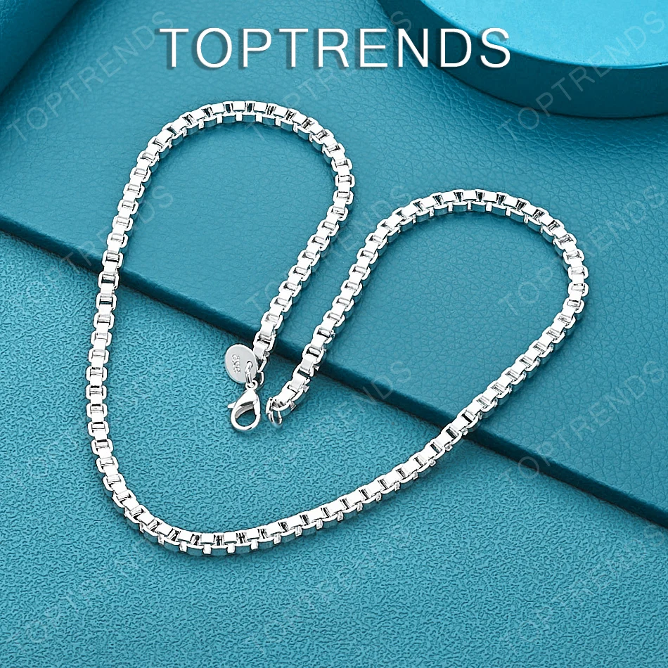 4mm Box Chain 925 Sterling Silver Necklace 45cm Men Fashion Simple Jewelry Women's Birthday Christmas Party Popular Accessories