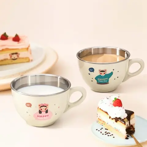 170ML Mini Cartoon 304 Stainless Steel Kids Water Cups With Handle Anti Scald Removable Double Wall Drinking Cup For Children