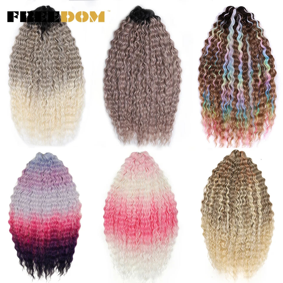 

FREEDOM Synthetic Twist Crochet Hair 22 Inch/55 cm Ariel Curly Wavy Braiding Hair Extensions Ombre Brown Rainbow Colorful Hair