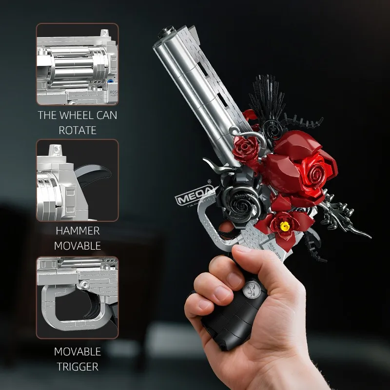 

DIY механические ретро розы револьвер строительные блоки Запад ковбой пистолетные пистолеты цветы кирпичи игрушки коллекция украшения подарки для детей