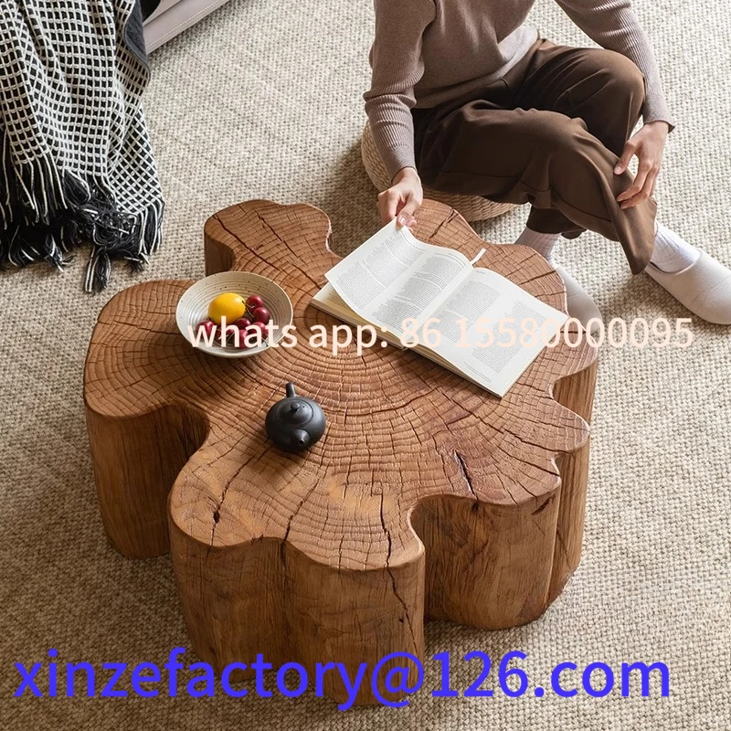 

Customizable solid wood petals creative special-shaped wooden pier coffee table