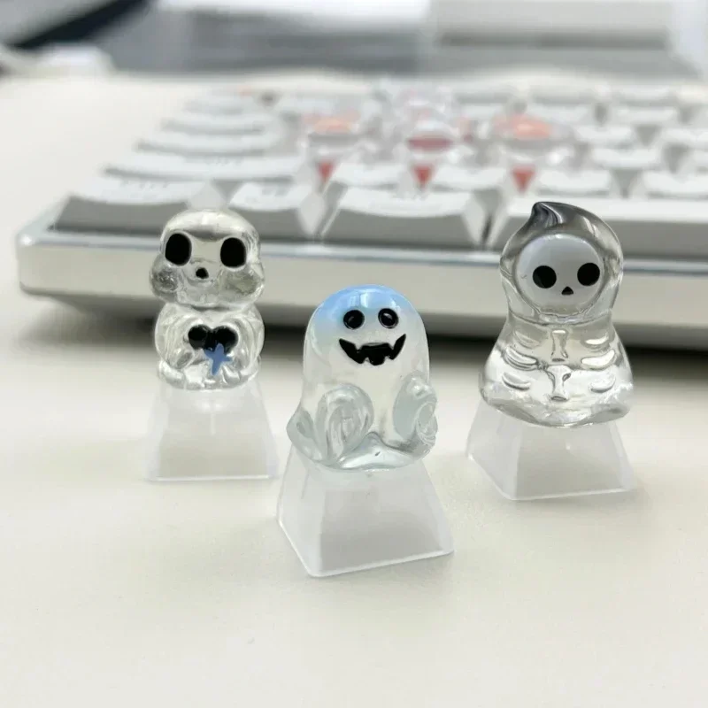 DIY Cute Custom Keycaps for Mechanical Keyboard Caps Transparent Resin Keycap Halloween Faceless Monster Ghost Pumpkin Key Caps