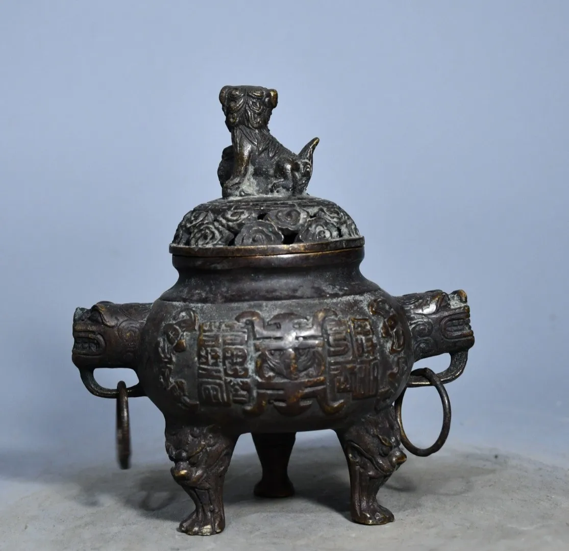 Antique Aged Yellow Brass Incense Burner with Patina Collection