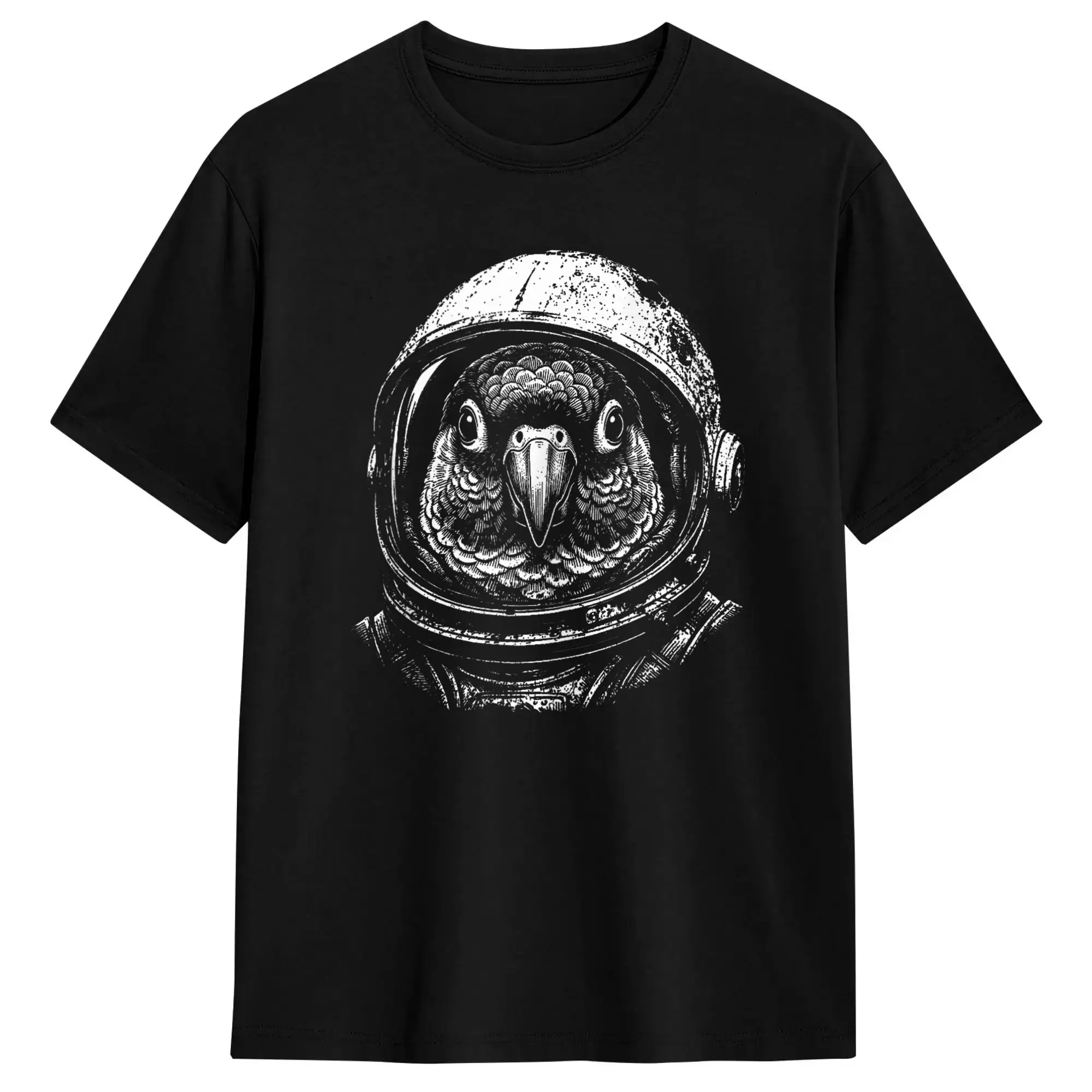Men's Retro Astronaut Green Cheek Conure Lovers Space Galaxy T Shirt  Pure Cotton Clothing Awesome Short Sleeve O Neck Tee Shirt