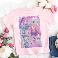 2025 Summer Kpop Demon Hunters T Shirt Kids Cartoon Anime Meme Print Clothes Round Neck Basic Boys Tops Casual Shirts Gift