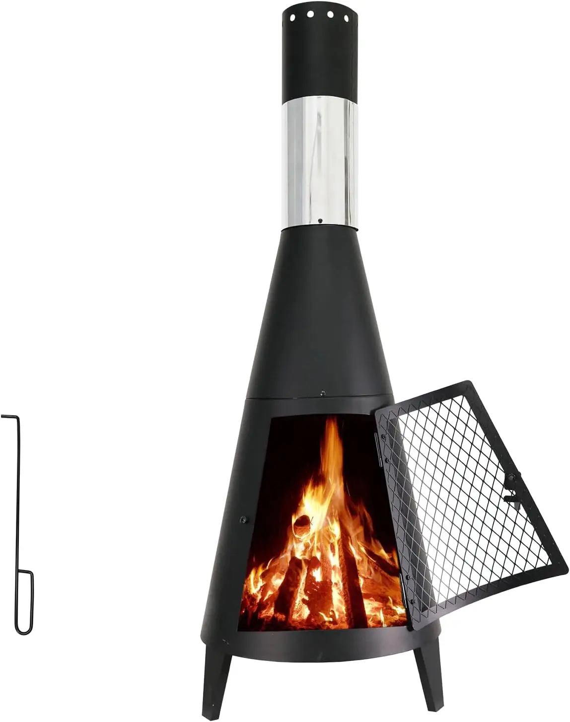 Chiminea Outdoor Fireplace Outdoor Wood Burning Fire Pit Free Standing Fireplace with Log Grate, Mesh Screen for Patio, Backyard