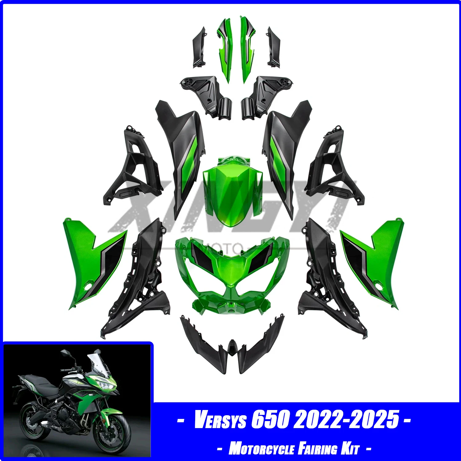 High Quaility ABS Motorcycle Plastics Fairing Kit Fit for KAWASAKI Versys 650 KLE 2022-2025 Injection mold Bodywork Kit Green