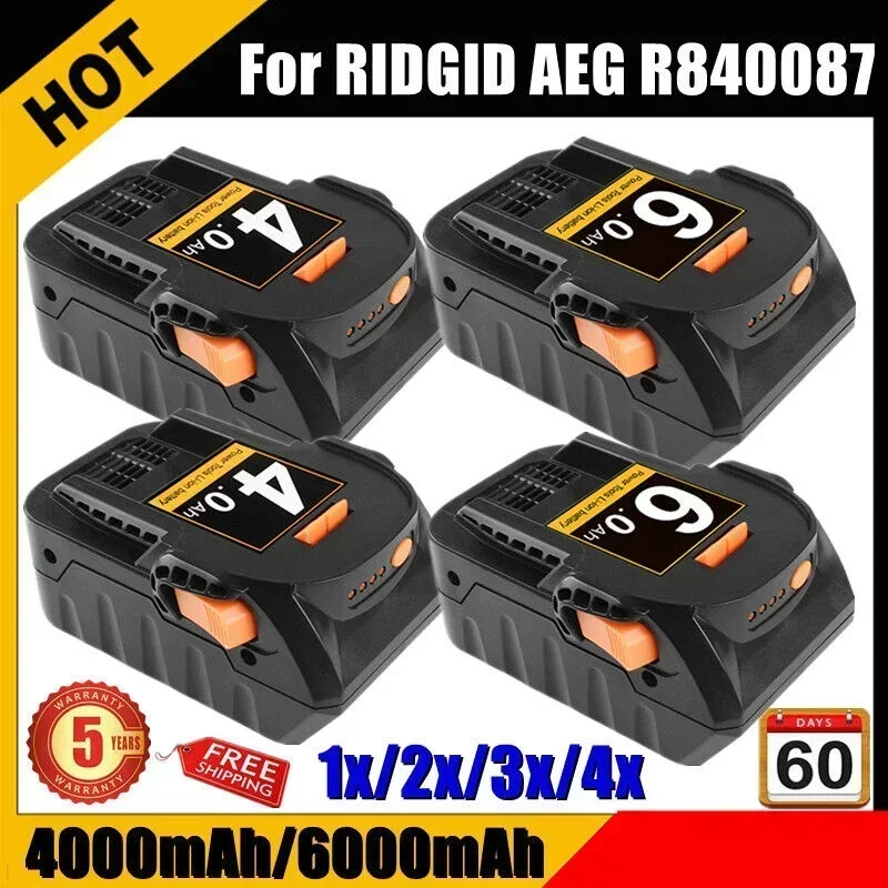 

18V 6.0AH Lithium-Ion Battery For RIDGID AEG R840087 R840085 L1815R L1850R L1830R R840083 Series Cordless Power Tool