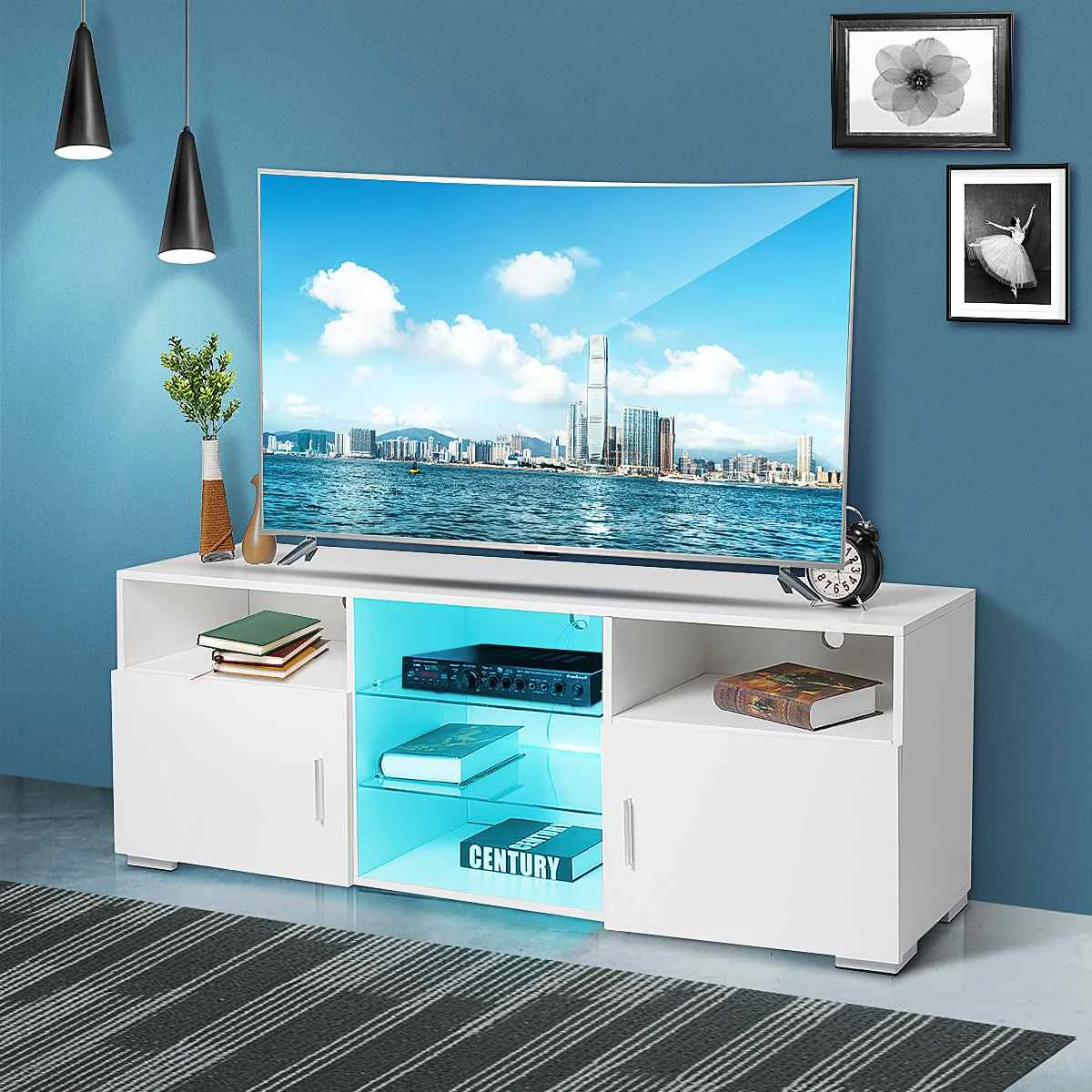 Modern RGB LED TV Stand Cabinet Living Room Furniture fit for up to 65inch TV Screens High Capacity TV Console for Living Room