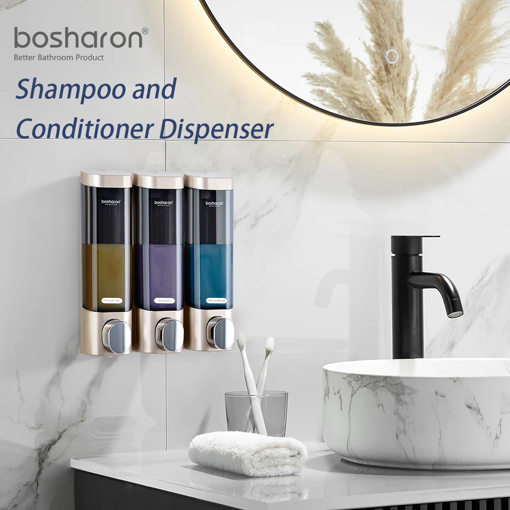 Shampoo and Conditioner Dispenser Shower Dispenser 3 Chamber No Drill Shampoo Dispenser for Shower Body Wash Dispenser