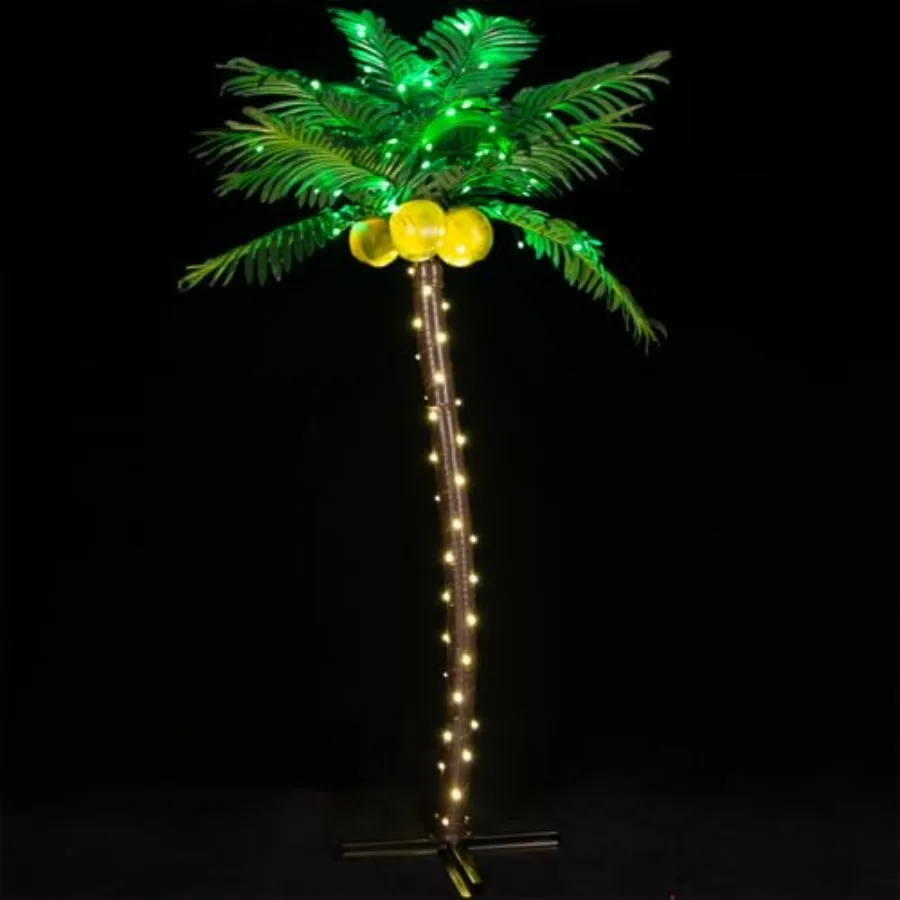 

5Feet LED Palm Tree with 136 LEDs Reinforced Heavy-Duty Base Timer and Dimming Decorative Artificial Tree for Indoor and Outdoo