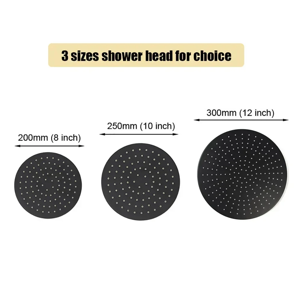 Brass black bath shower set wall mounted quality single way water brass mixer faucet rain shower head 8 10 12 inch size choice