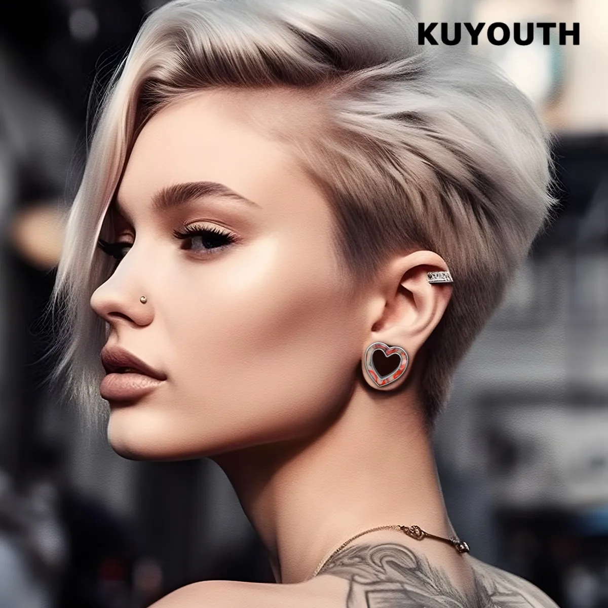 ​KUYOUTH Ear Tunnels Expanders Plugs Gauges Heart-shaped Stretchers Piercing Earring Copper Jewelry 2PCS