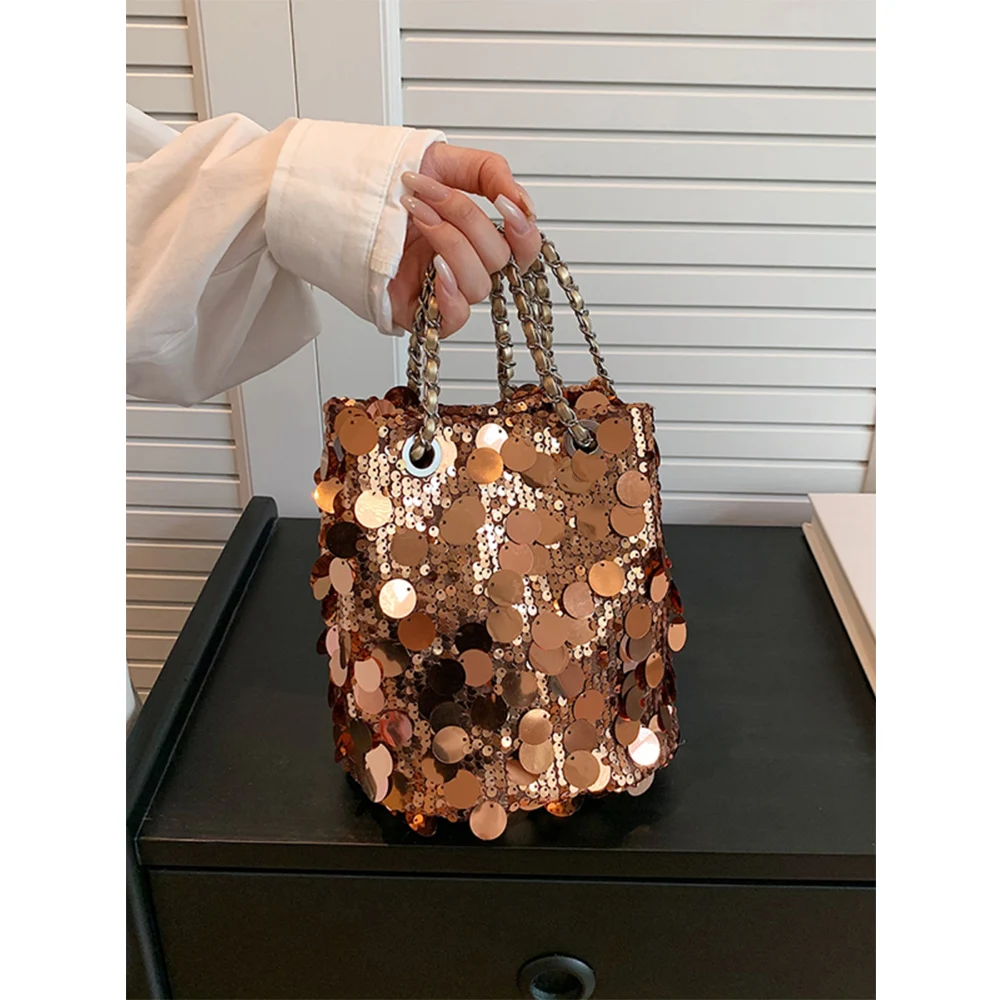 

Shiny Sequins Handbag for Women All-Match Outfit Crossbody Chain Shoulder Bag Solid Large Capacity Female Party Messenger Pack