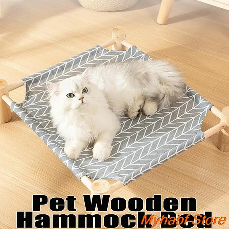 Pet Cat Bed Portable Wood Frame Canvas Bed Removable Pet Hammocks Bed for Small Cat Dog Sleeping Camp Outdoor Travel Trampoline