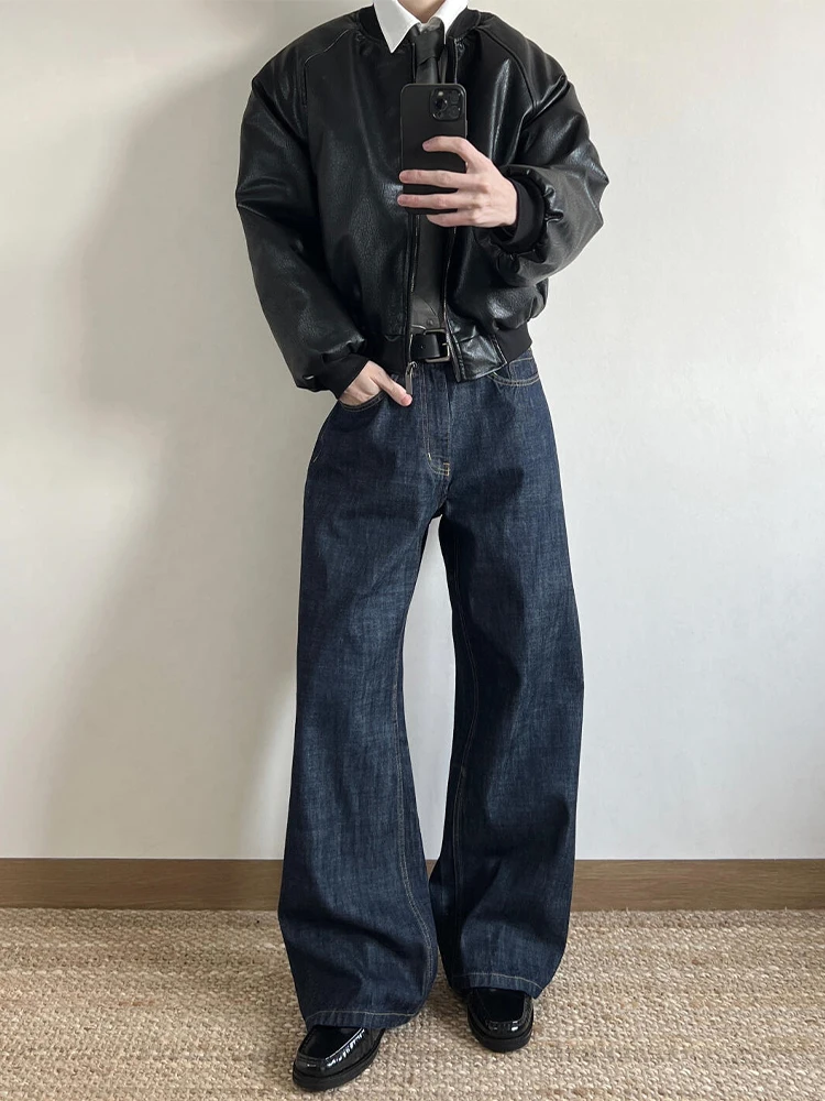 

Original Denim Blue Men's A-Line Jeans High Street Wide Leg Pants CleanFit Straight Leg Winter Faion Casual Youth Jeans