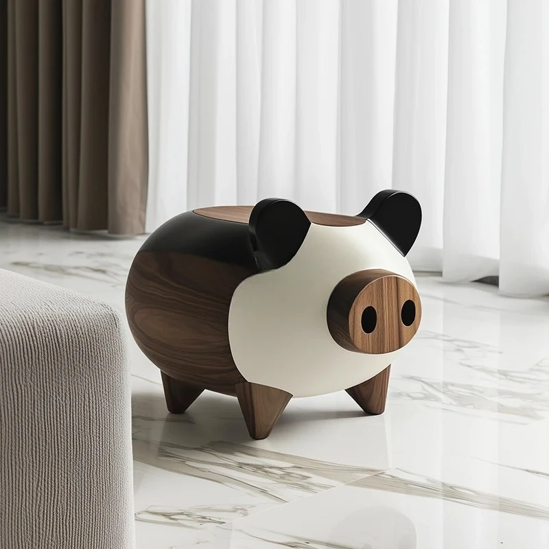 

Creative home shoe change high-end sense light luxury solid wood animal modeling stool