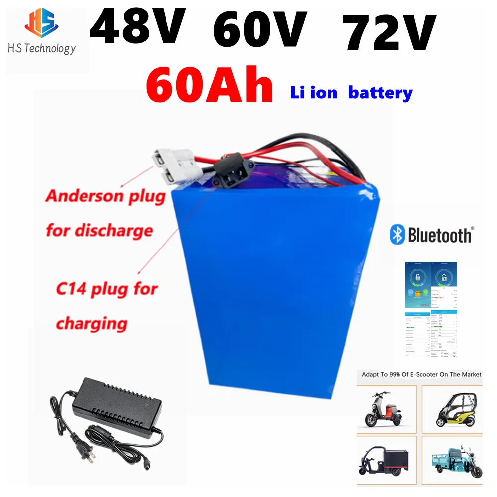 

Li ion 48V 60AH 60V 72V Lithium Battery BMS 100A13S 16S 20S for Motorcycle Tricycle Go Cart Motor With Charger