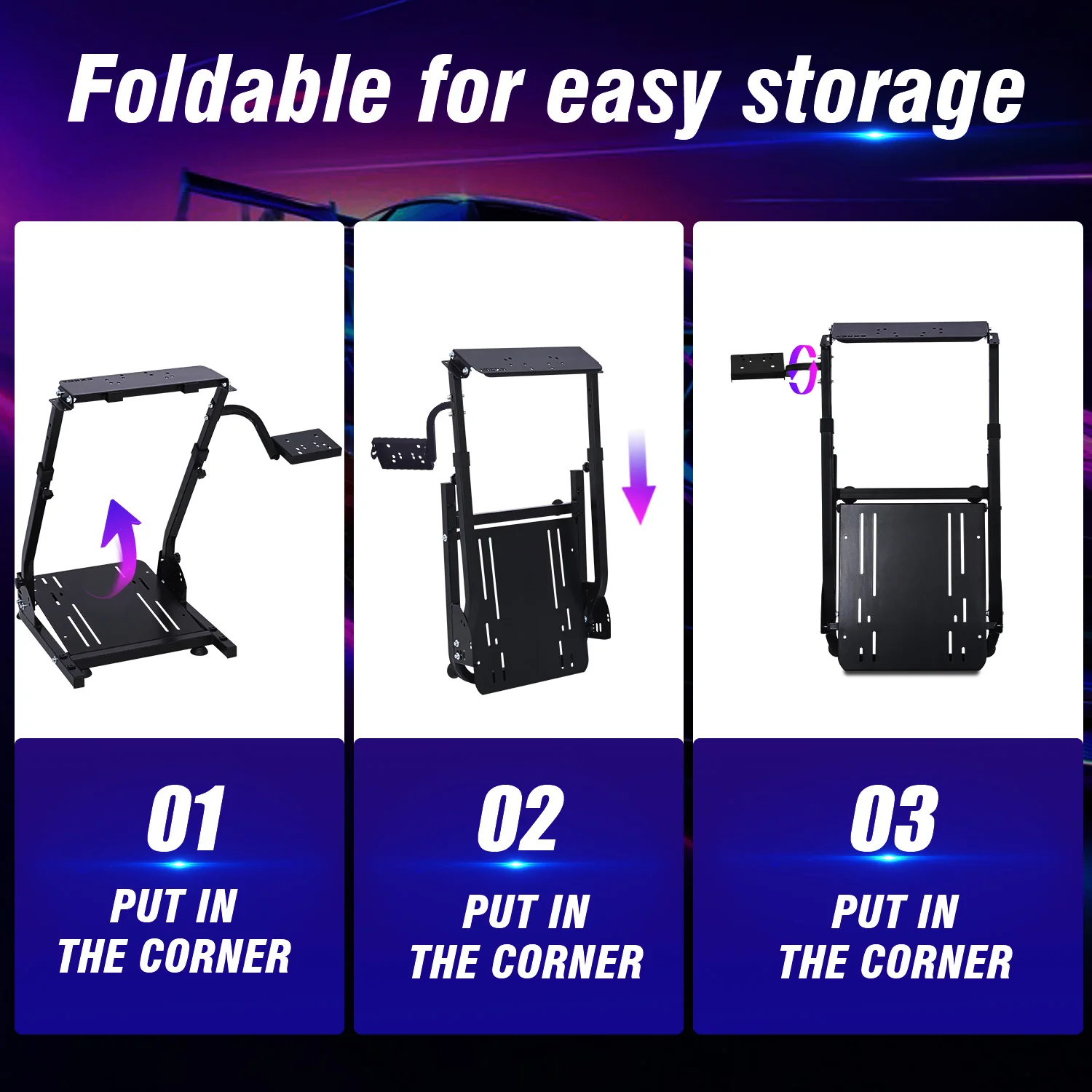 حامل عجلة محاكاة السباق العالمي القابل للتعديل مع هيكل مثلث قابل للطي، عجلة قيادة مريحة للألعاب المدمجة