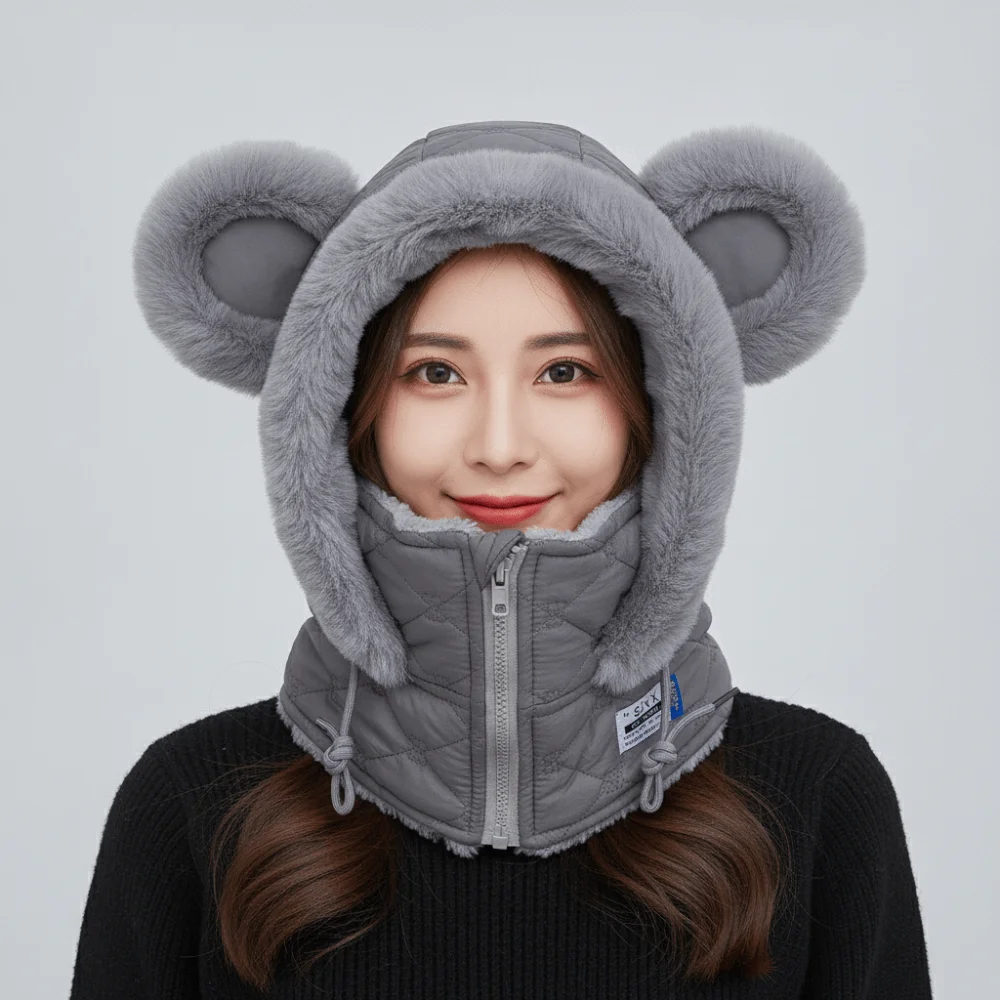 Dicke Kapuzenmütze mit Schal, vollständige Abdeckung, mit Fleece gefüttert, Unisex-Balaclava, thermischer Reißverschluss, Winter-Gesichtsmaske für Radfahren – Detail 10