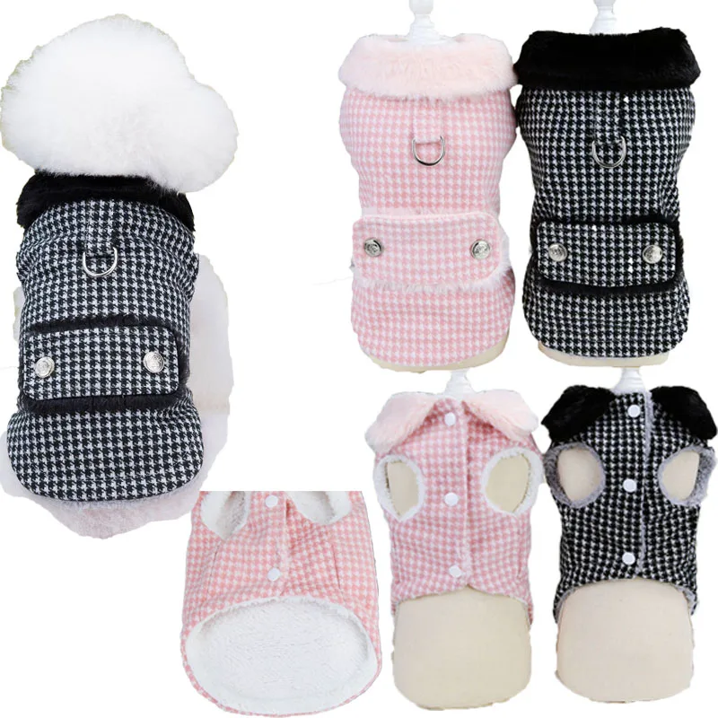 

Luxury Sleeveless Dog Coat for Small Dogs,Plaid Thick Pet Dog Clothes,Fur Collar Costumes,Cat Vest,Jacket Coats,Dachshund,Winter