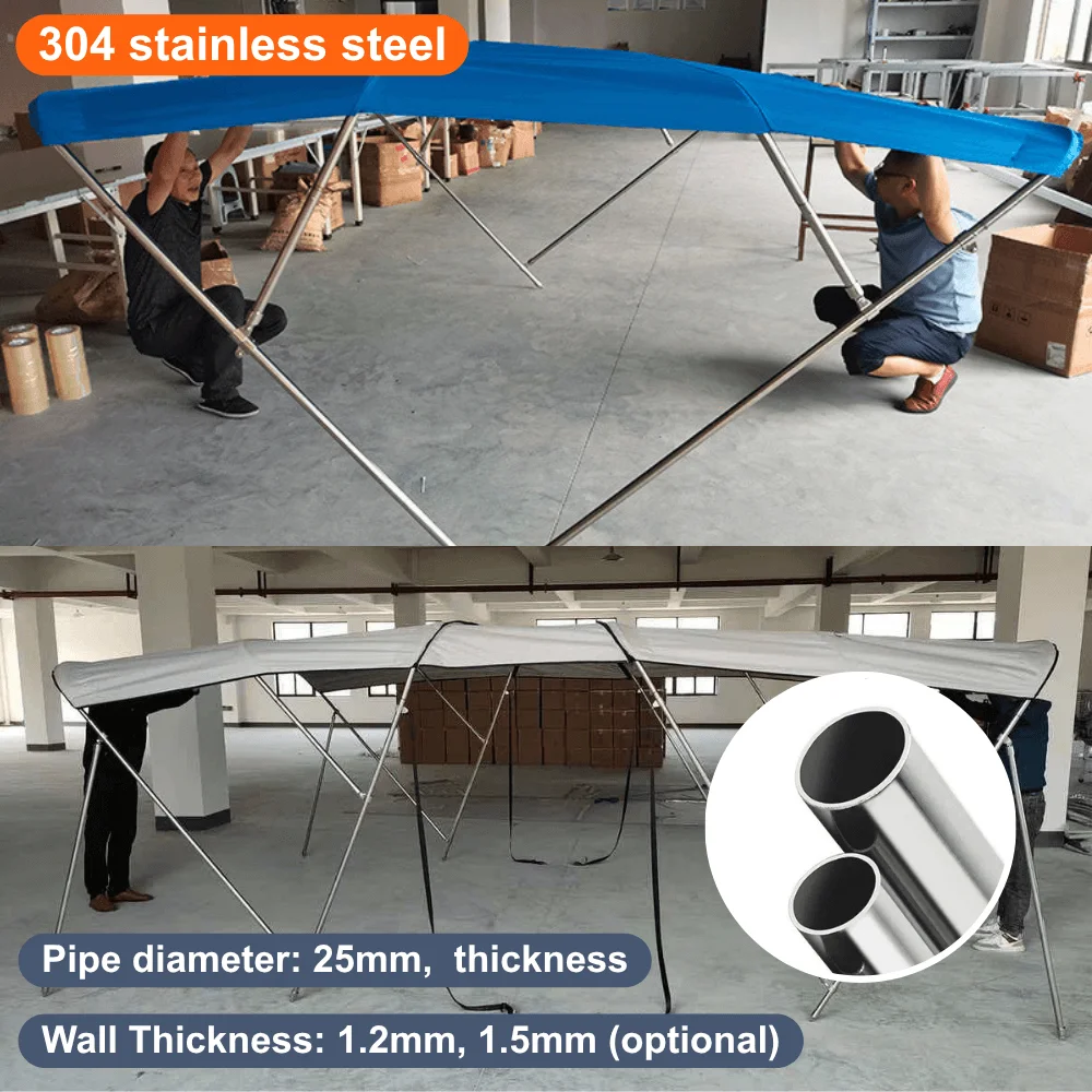 

2 Bow Aluminum Rib Waterproof Sun Shade Canvas Boat Tent UV Protection Awning for Inflatable Air Raft Fishing Commercial Boats