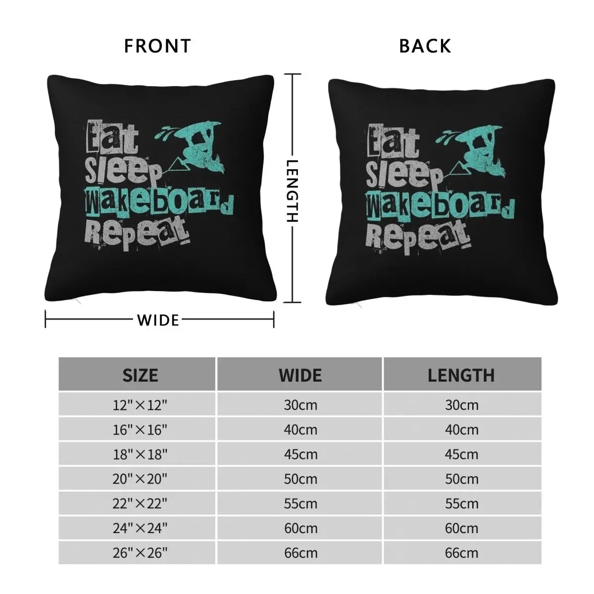 Eat Sleep Wakeboard Repeat Square Pillowcase Polyester Linen Velvet Pattern Zip Decor Throw Pillow Case Room Cushion Case