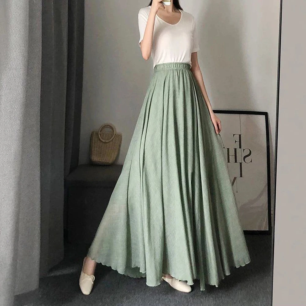 Lolita Cute A line Sun Skirt Girl\'s Kawaii Black White Pink Green Soft Midi Skirts Women Pleated Elastic Waist Skirt X-G-Xinde