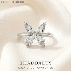 Ring Happy Butterfly White Stones Europe Fine Jewerly For Women Summer Romantic Gift In 925 Sterling Silver