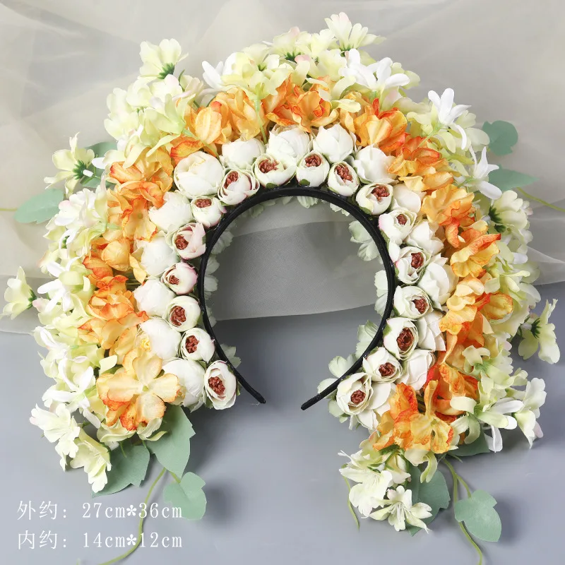 Chinese Xunpu Flowers Headband Women Girl Hair Accessories Wedding Party Bride Flower Crown Wreath Customized Hair Jewelry