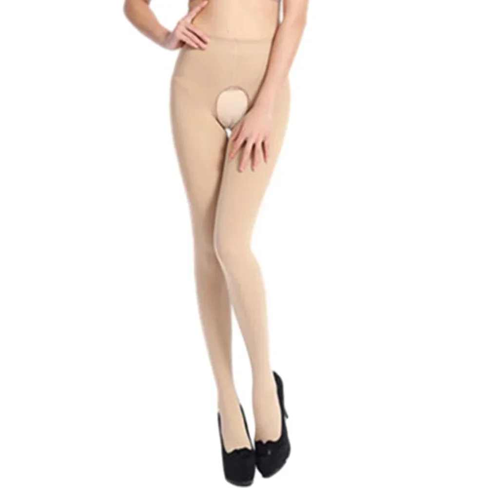 أنثى بسط سليم نحيل المثيرة الملابس الداخلية مفتوحة المنشعب جوارب طويلة 120D المخملية Crotchless جوارب مثيرة جميع الفصول ارتداء
