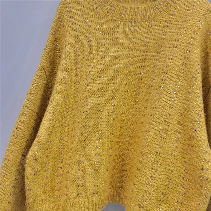 HKSH Autumn Winter New Women Sweater O-neck Pullover Long Sleeve Heavy Craft Shiny Elegant Fashion High-End Knitted Tops HK12498