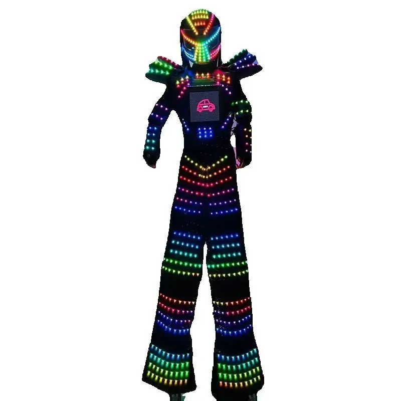 

LED Robot Costume for Adults Full Color Light Up Stilt Walking Suit Programmable Stage Performance Costume Halloween Christmas