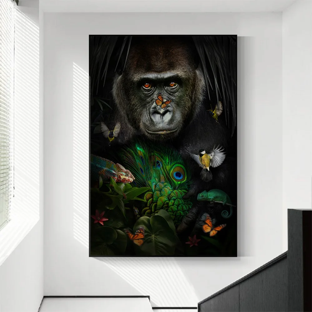 

Abstract Animal Chimpanzee Monkey Poster Prints Butterfly Bird Nature Canvas Painting Wall Art Picture Modern Room Home Decor