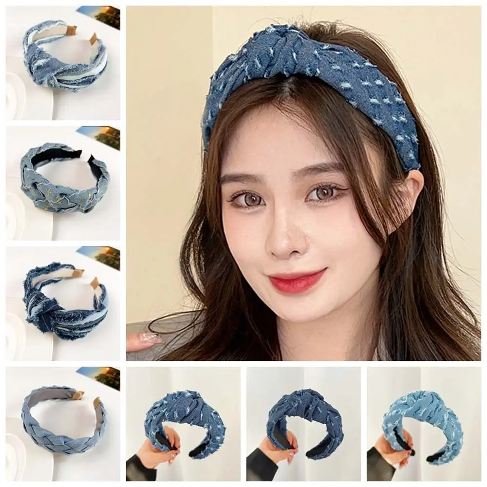 

Denim Cloth Cowboy Headband Headdress Headwear Denim Knotted Headband Hair Accessories Korean Style Cowboy Hair Bands Women